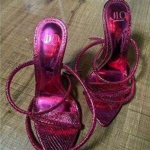 Jennifer Lopez Metallic Pink Strappy Heels